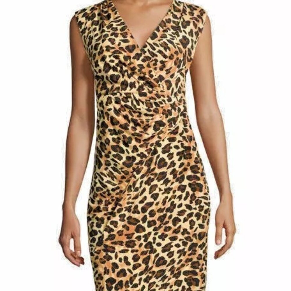 NWT CHETTA B Sleeveless Leopard Print Wrap Dress size 4